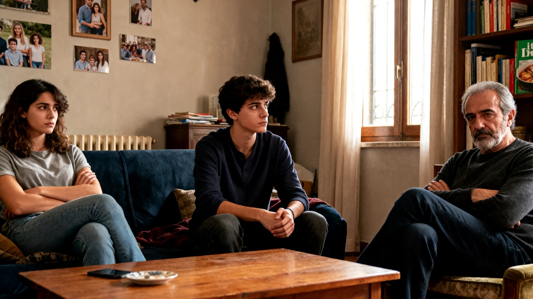 Un papà che fatica a instaurare un dialogo emotivo profondo con i suoi figli giovani adulti, limitandosi a conversazioni pratiche e superficiali, con conseguente distanza affettiva e difficoltà a esprimere sentimenti reciproci"